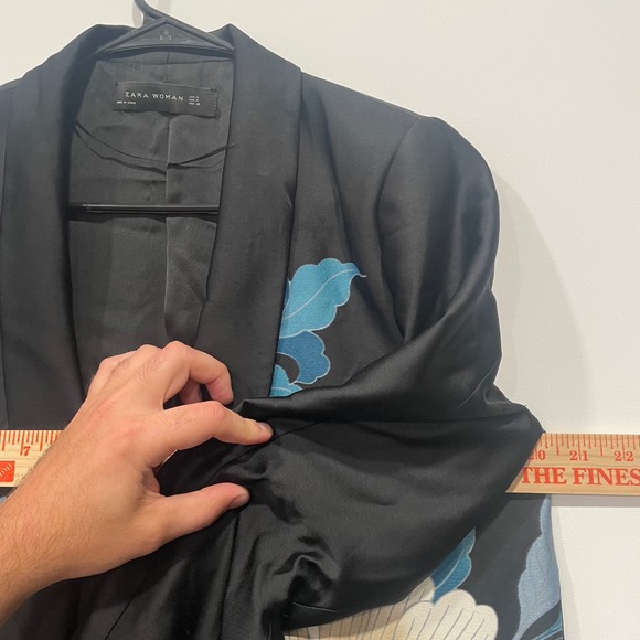 Zara Woman Floral‎ Print Blazer Jacket Size M Medium Black Blue Cream - Picture 4 of 8